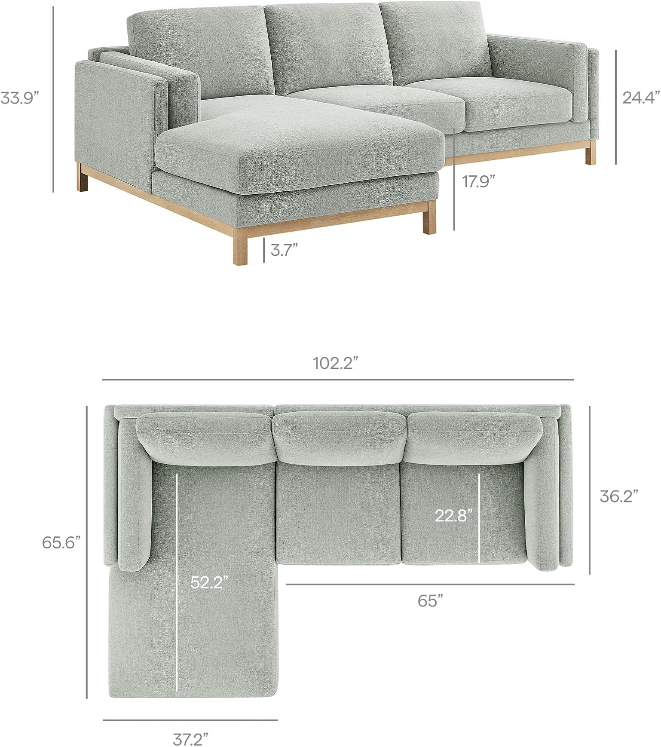 Modway Roscoe Left-Facing Sectional Sofa with Chaise in Mist - 2-Piece Mélange Chenille Fabric Deep Seat Couch, L Shaped Modular for Living Room or Lounge