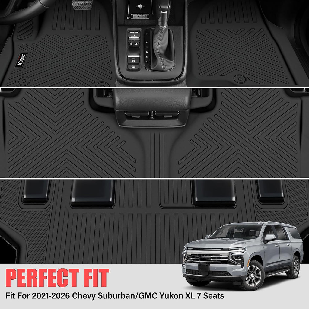 Floor Mats for 2021-2025 2026 Chevrolet/Chevy Suburban/GMC Yukon XL 7 Seats with Cargo Liner All Weather TPE Protection Floor Liners Full Set with Trunk Mat for Chevrolet Suburban Accessories