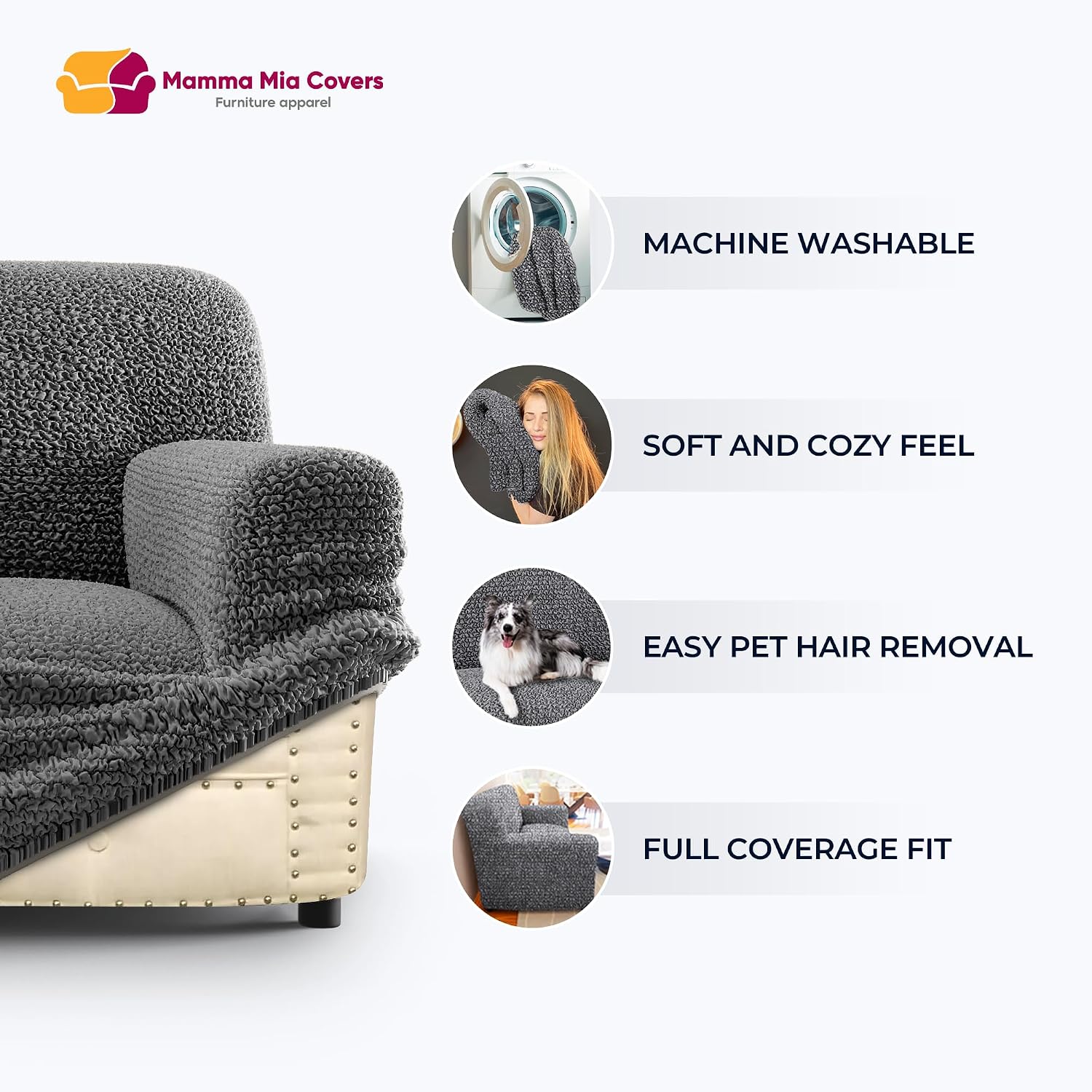 PAULATO BY GA.I.CO. Stretch Sofa Slipcover 1-Piece Elastic Couch Covers for 3-Seater & 4-Seater Sofa Loveseat Armchair Non-Slip Cover Machine Washable Protector – Crisp White (21'-39' Wide)
