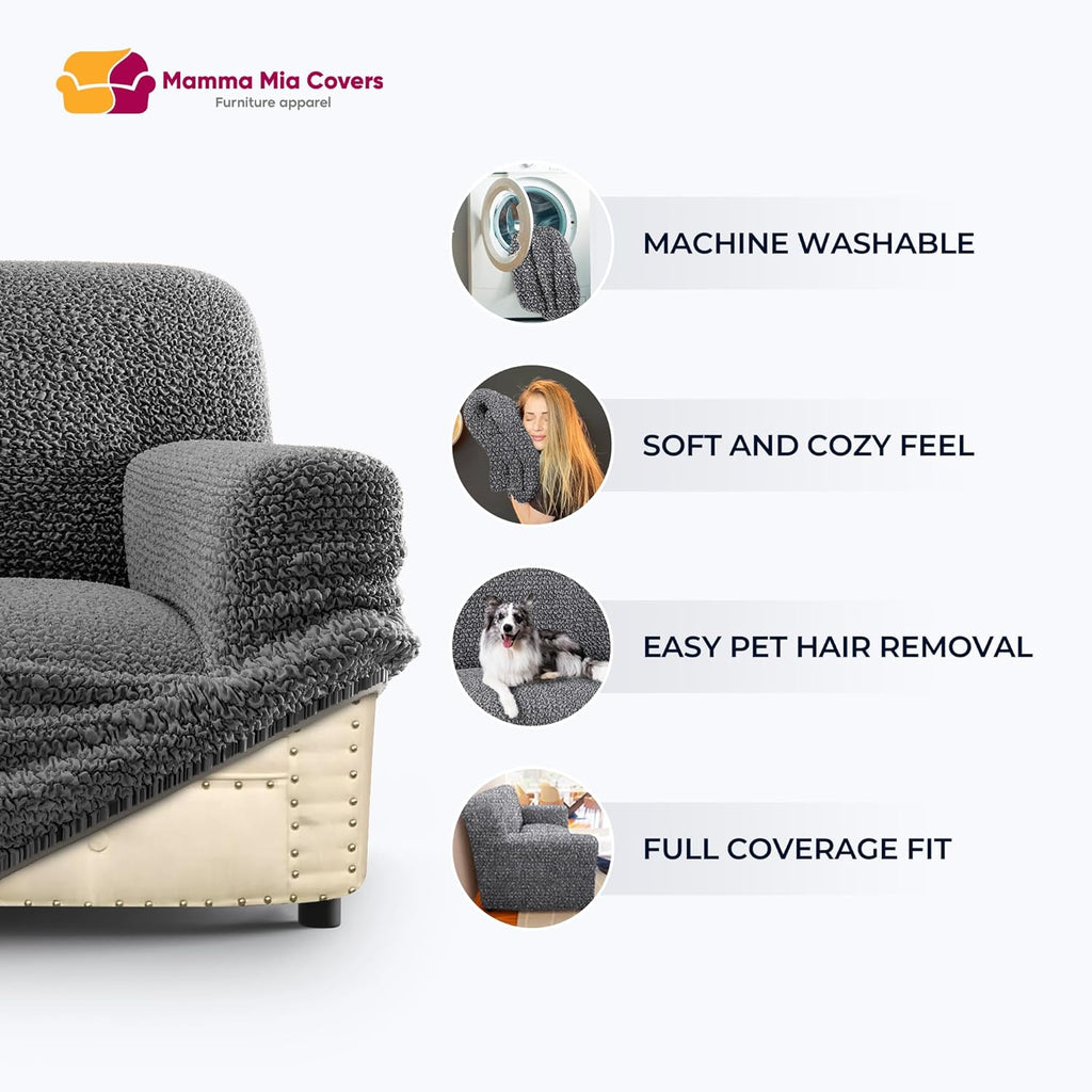 PAULATO BY GA.I.CO. Stretch Sofa Slipcover 1-Piece Elastic Couch Covers for 3-Seater & 4-Seater Sofa Loveseat Armchair Non-Slip Cover Machine Washable Protector – Crisp White (86'-120' Wide)