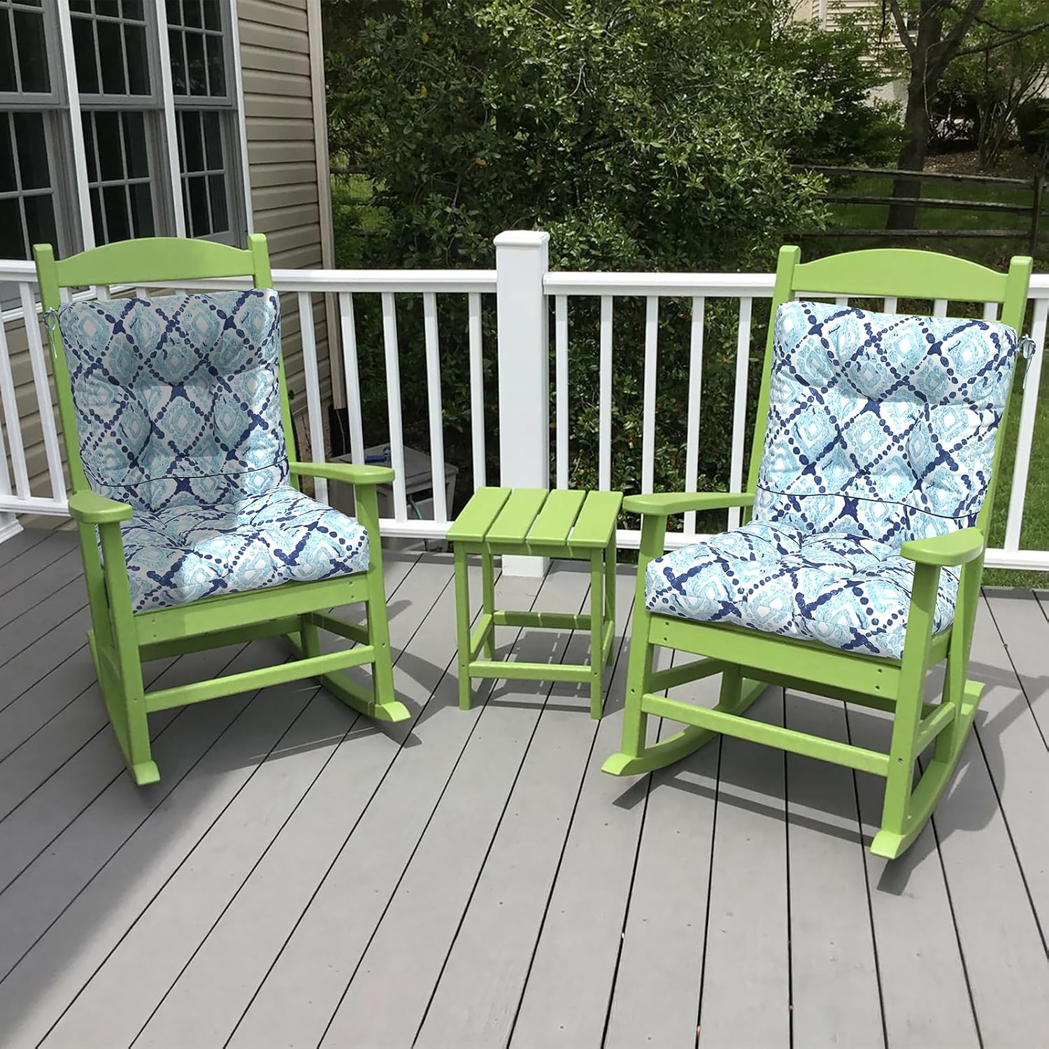 LVTXIII Outdoor Low Back Chair Cushions, Seasonal Replacement Adirondack Chair Cushion with Ties, Patio Waterproof Seat Cushions for Home Garden Use, 21 W x 21 D, Set of 2, Boho Geometry Blue