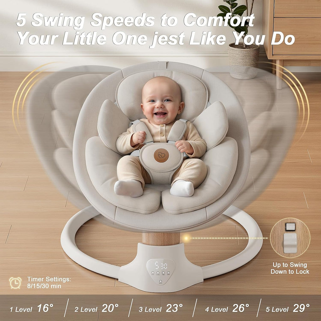 Baby Swings for Infants, FasonBaby Electric Baby Swing with 10 Preset Melodies, 5 Speeds, Remote Control and Bluetooth - Portable Infant Swing for Indoor and Outdoor(Beige)