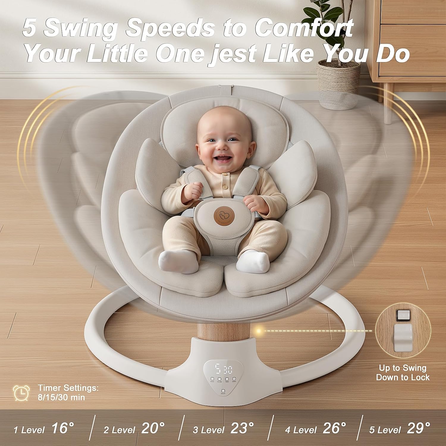 Baby Swings for Infants, FasonBaby Electric Baby Swing with 10 Preset Melodies, 5 Speeds, Remote Control and Bluetooth - Portable Infant Swing for Indoor and Outdoor(Beige)