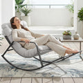 NICESOUL Outdoor Papasan Rocking Chair for Adults with Footrest, Oversized Patio Rocker with Cushion, Heavy Duty Steel Frame, Large Comfortable Rocking Lounge Chair for Backyard Balcony, Grey
