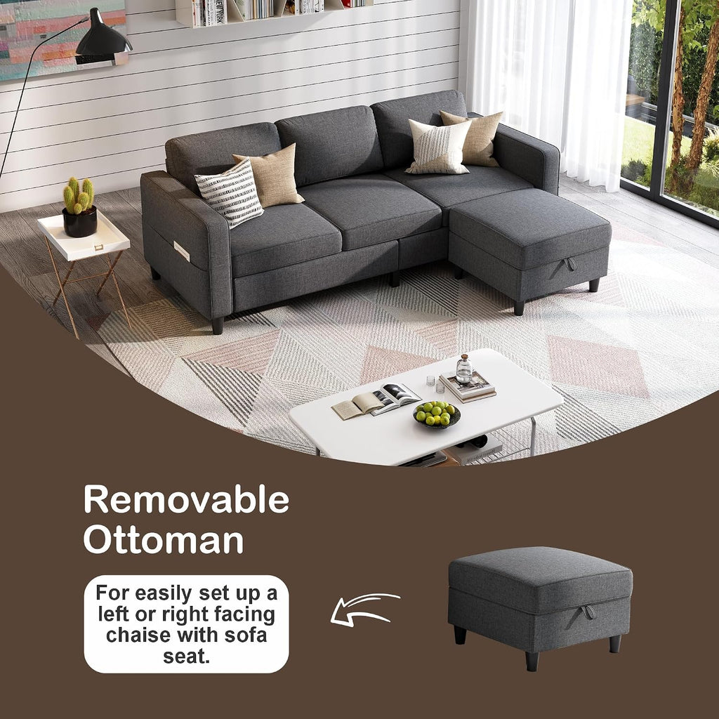 Grzyhem Sectional Sofas Couches for Living Room 78' L-Shaped Small Couch - Modern Linen Dark Grey Sofa with Storage Ottoman for Apartments, Studios Home Offices, Small Space