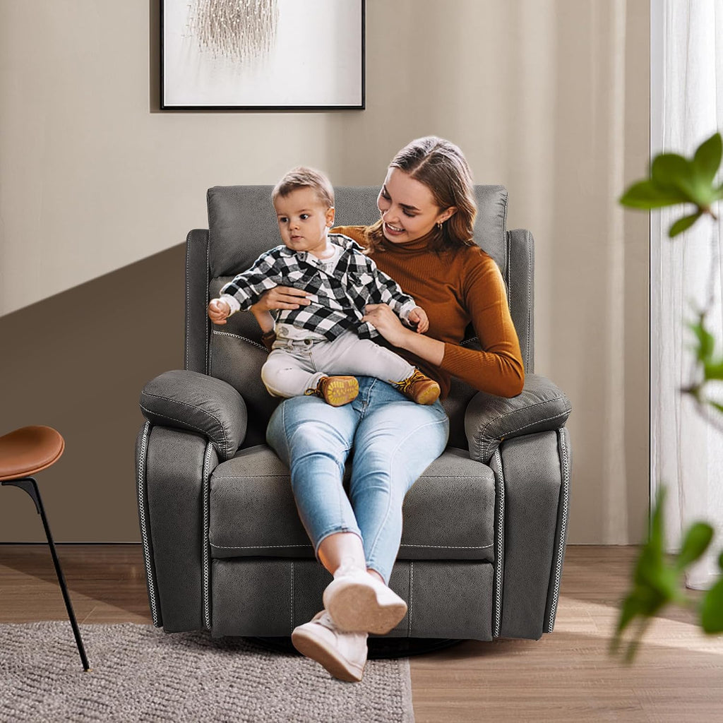 Swivel Rocker Recliner Chair with Electrical Adjustable Headrest, Nursery Rocking Glider Reclining Sofa with USB Ports, Microfiber Fabric Recliners Chair for Living Room,Nursery Room