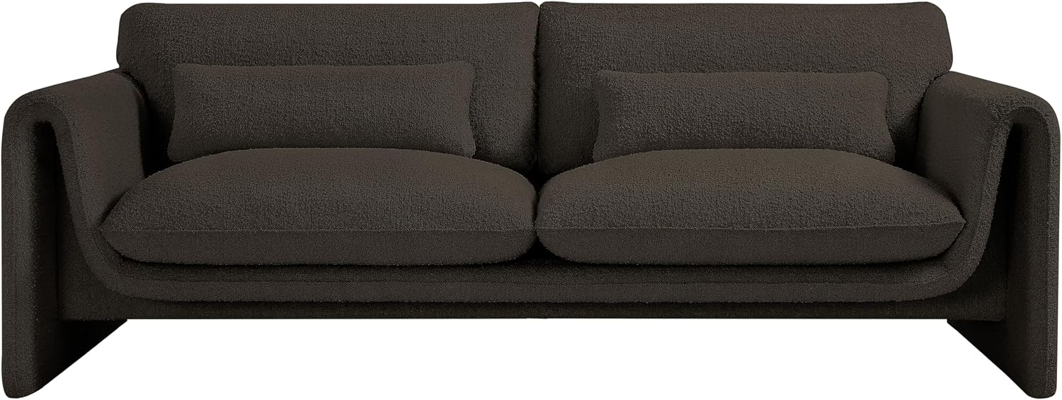 Meridian Furniture 198Brown-S Stylus Collection Modern | Contemporary Boucle Fabric Upholstered Sofa with Rich Brown Boucle Fabric, Curved Arms, 86' W x 38' D x 31' H, Brown