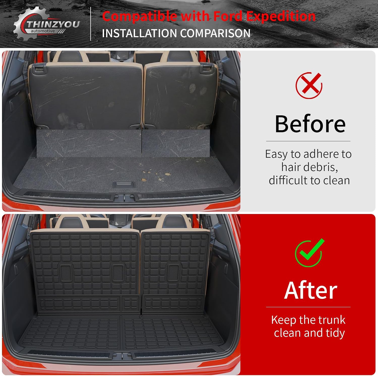 Floor Mats Compatible with 2018-2024 Ford Expedition (Not for Max Models) Cargo Mat Cargo Liner TPE 2023 Expedition 7 Seats Accessories (Trunk Mat+Backrest Mats+Floor Mats)