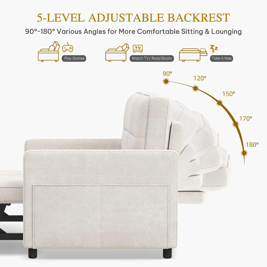 YITAHOME 55' Convertible Sofa Bed, 3-in-1 Sleeper Sofa with Pull-Out Bed, Cat-Scratch-Proof Futon Couch with 5-Levels Reclining Backrest, USB and Side Pocket, Modern Loveseat for Living Room, Beige