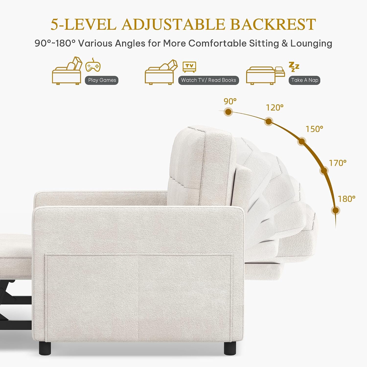 YITAHOME 55' Convertible Sofa Bed, 3-in-1 Sleeper Sofa with Pull-Out Bed, Cat-Scratch-Proof Futon Couch with 5-Levels Reclining Backrest, USB and Side Pocket, Modern Loveseat for Living Room, Beige