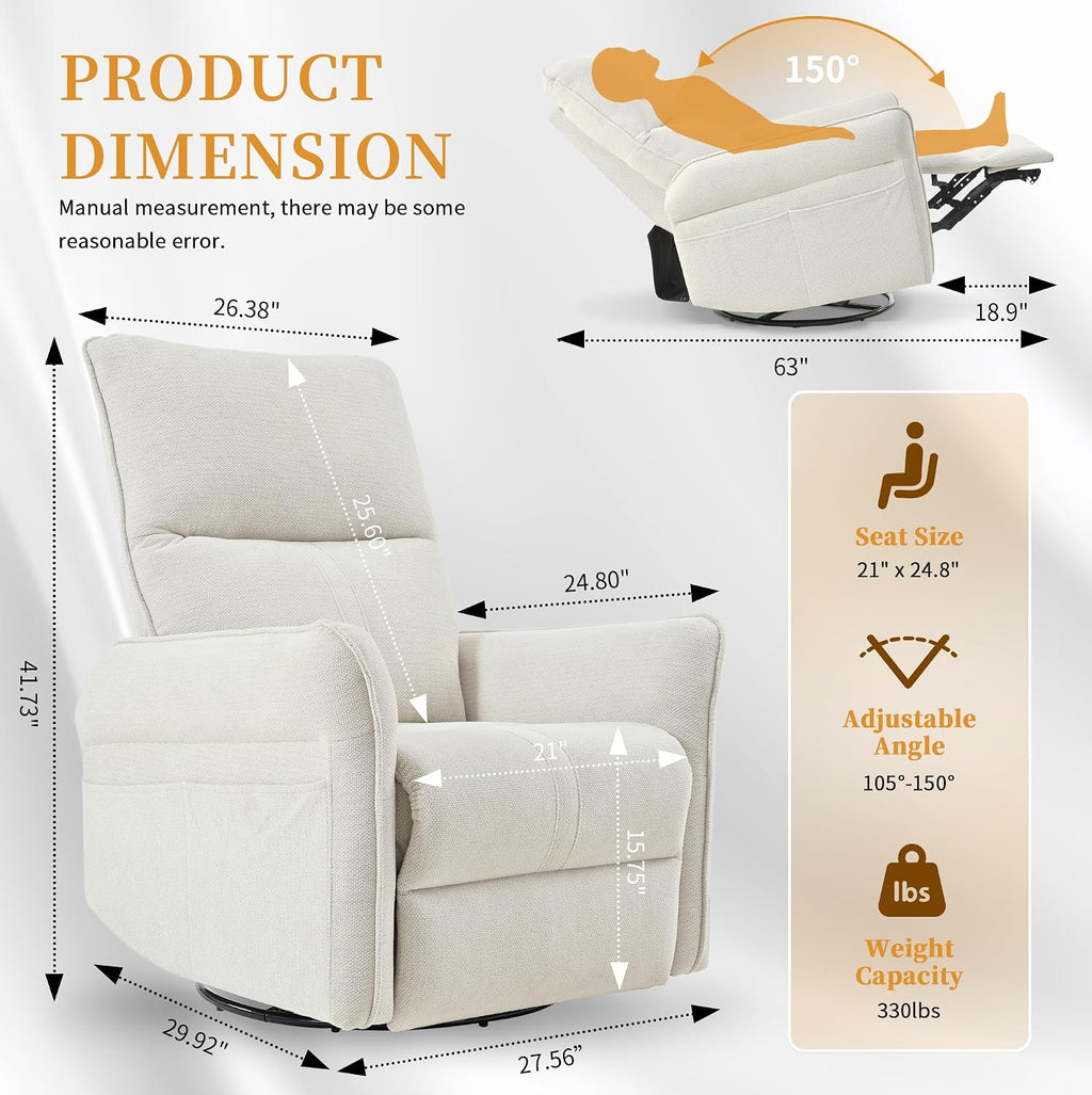 Glider Chair Swivel Rocker Recliner for Nursery, 360° Swivel Snowflake Velvet Manual Rocking Chair for Living Room, Bedroom, Small Spaces