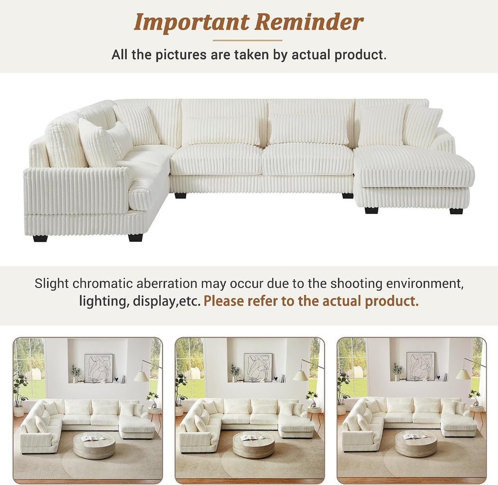 Ball & Cast 129' Oversized Sectional Sofa U-Shaped Sofa Couch with a Chaise Lounge Corduroy Modern Sofas Comfy Couches for Living Room, Beige