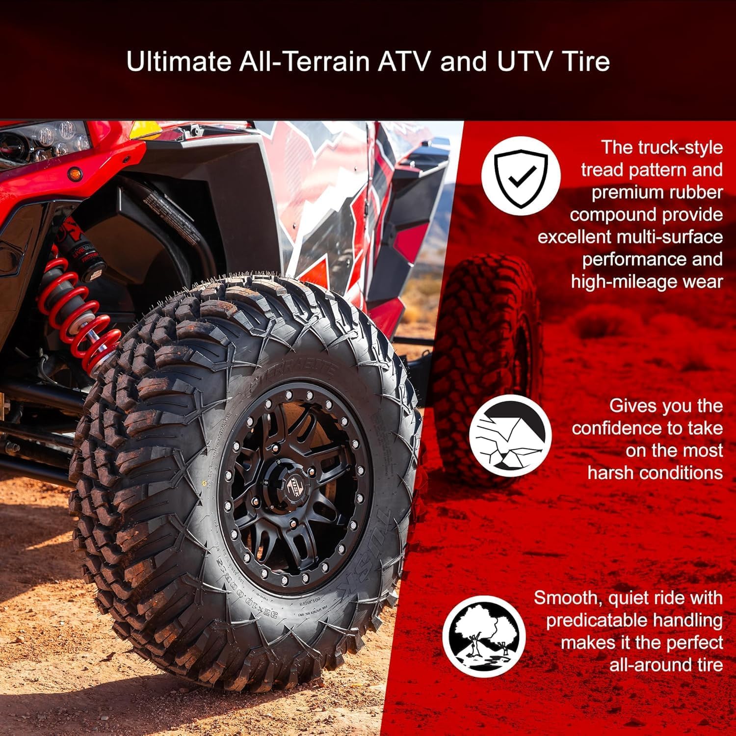 Tusk Set of 32x10-15 Tusk TERRABITE Heavy Duty 8-Ply Radial UTV Tires on UINTA Beadlock Wheels - Compatible with HONDA TALON 1000 UTVs 4/137 bolt pattern Includes Lug Nuts (5+2 Wheel Offset, Bronze)