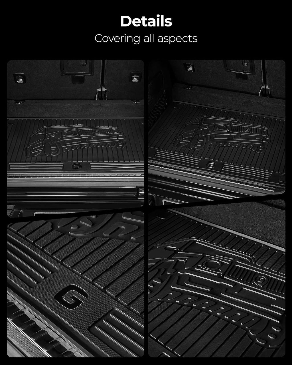 3W Cargo Liner Fit for 2019-2025 2026 Mercedes-Benz G Class G500/G550/G580/AMG G63 SUV TPE All Weather Custom Fit Trunk Mat, Black