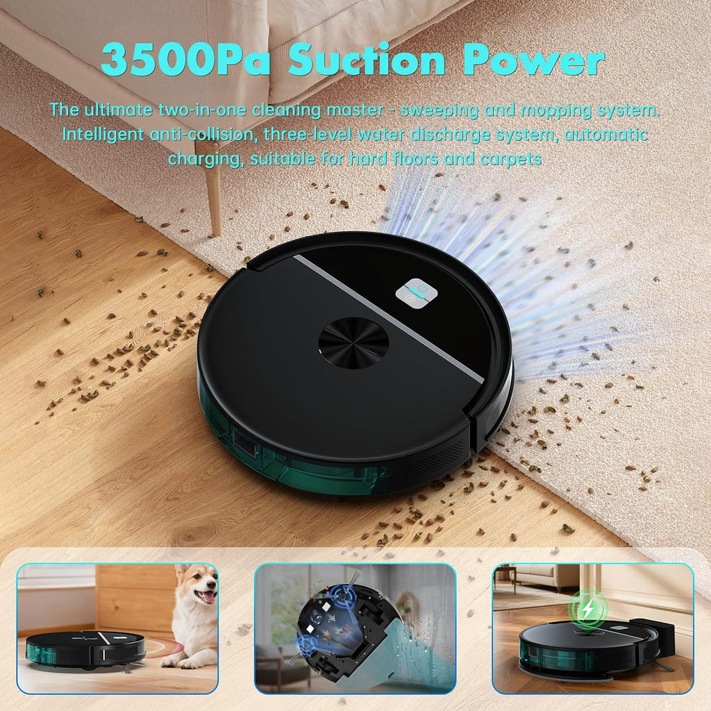 Robot Vacuum and Mop Combination,5000Pa Powerful Suction,Automatic Recharge,2-in-1 Mopping Robot Vacuum Cleaner,with Wi-Fi/App/ Remote,Trash Bin and Water Tank,Suitable for Hair,Hard Floor and carpet