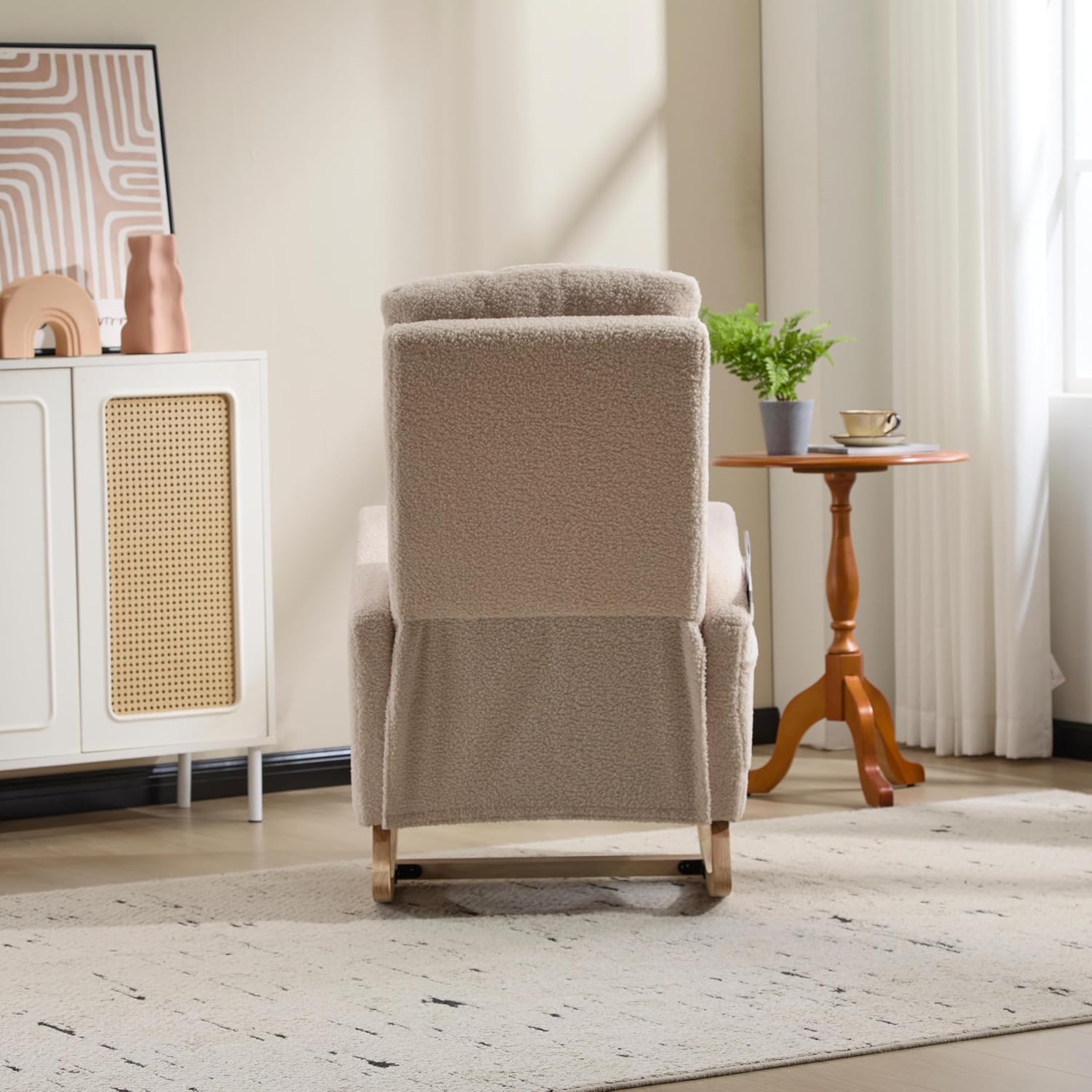 Cloud Rocking Chair Nursery, Comfy Glider Nursery Chair with Foot Rest, Upholstered Rocker, Modern Accent Reading Armchair with Solid Wood Base for Living Room, Bedroom (40.9' Beige)