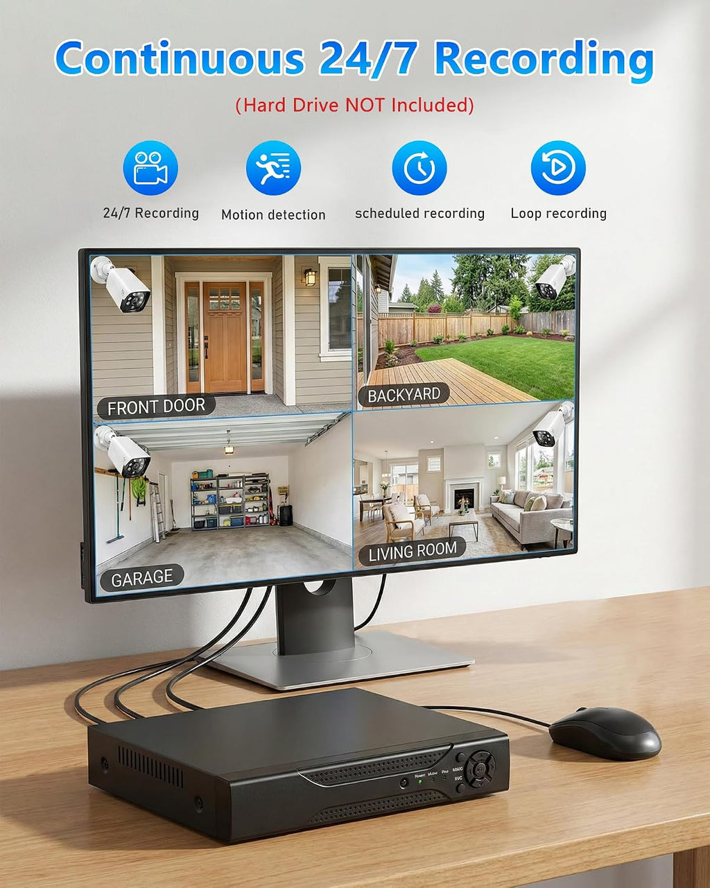 KEPEAK Wired Security Camera System Indoor Outdoor, Motion Detection, Remote Access, 4pcs 1080P Surveillance CCTV Cameras, H.265+ 4CH DVR(NO HDD)