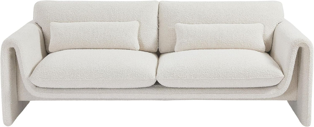 Meridian Furniture 198Cream-S Stylus Collection Modern | Contemporary Boucle Fabric Upholstered Sofa with Rich Cream Boucle Fabric, Curved Arms, 86' W x 38' D x 31' H, Cream