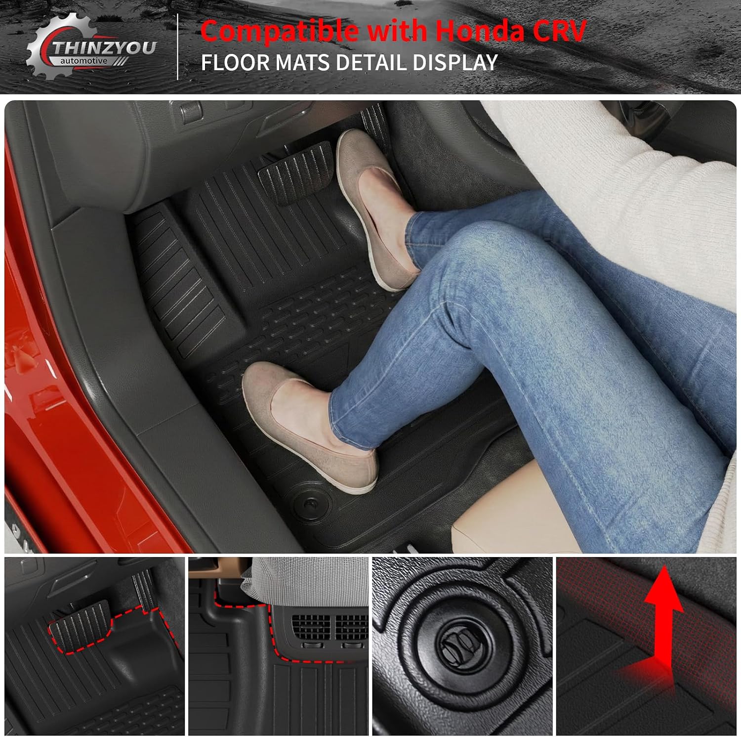 Floor Mats Compatible with 2023 2024 2025 2026 Honda CRV Cargo Mats Liner TPE Back Seat Cover Trunk Mats Fuel 2024 CR-V Accessories Non-Hybrid (Lower Deck, Trunk Mat+Backrest Mats+Floor Mats)