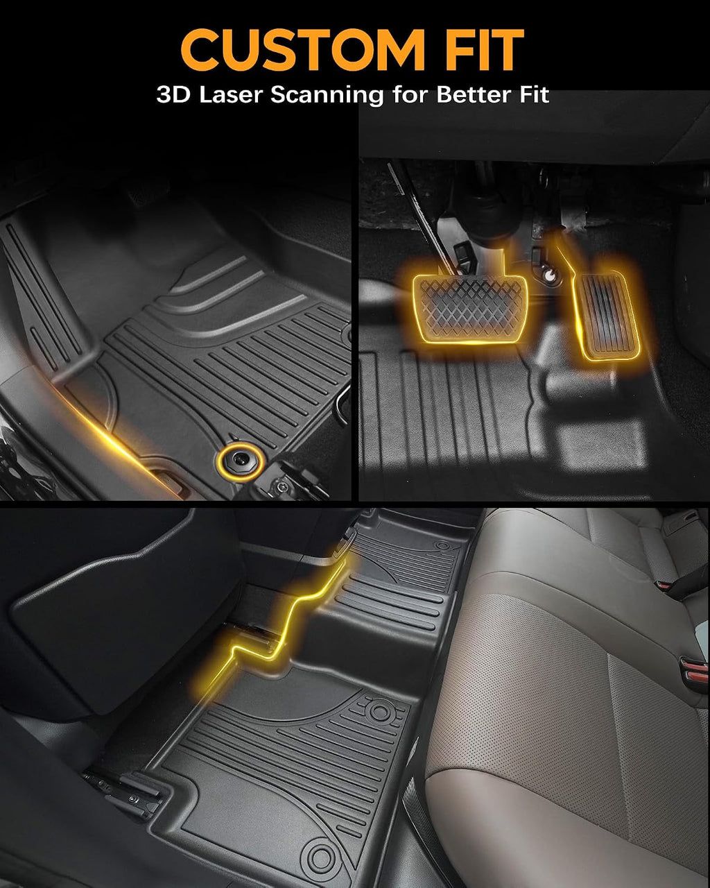 Floor Mats & Cargo Mat & Backrest Mat for Honda Passport 2019-2025 | All Weather Custom Fit Car Floor Liner, 1st & 2nd Row & Trunk Mat, Black (EX-L/TrailSport/Elite/Touring/Sport/Black Edition)