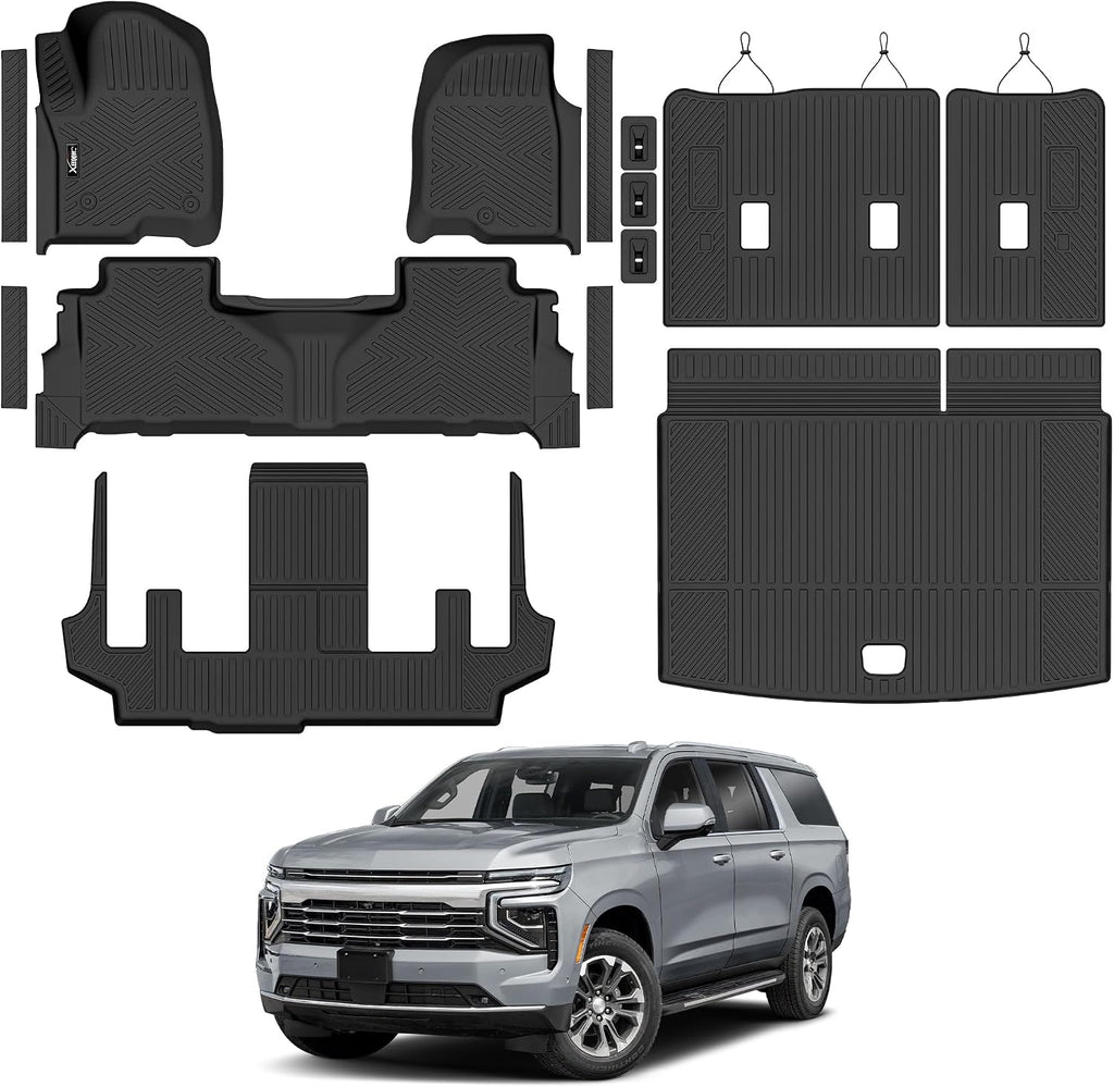 Floor Mats for 2021-2025 2026 Chevrolet/Chevy Suburban/GMC Yukon XL 7 Seats with Cargo Liner All Weather TPE Protection Floor Liners Full Set with Trunk Mat for Chevrolet Suburban Accessories