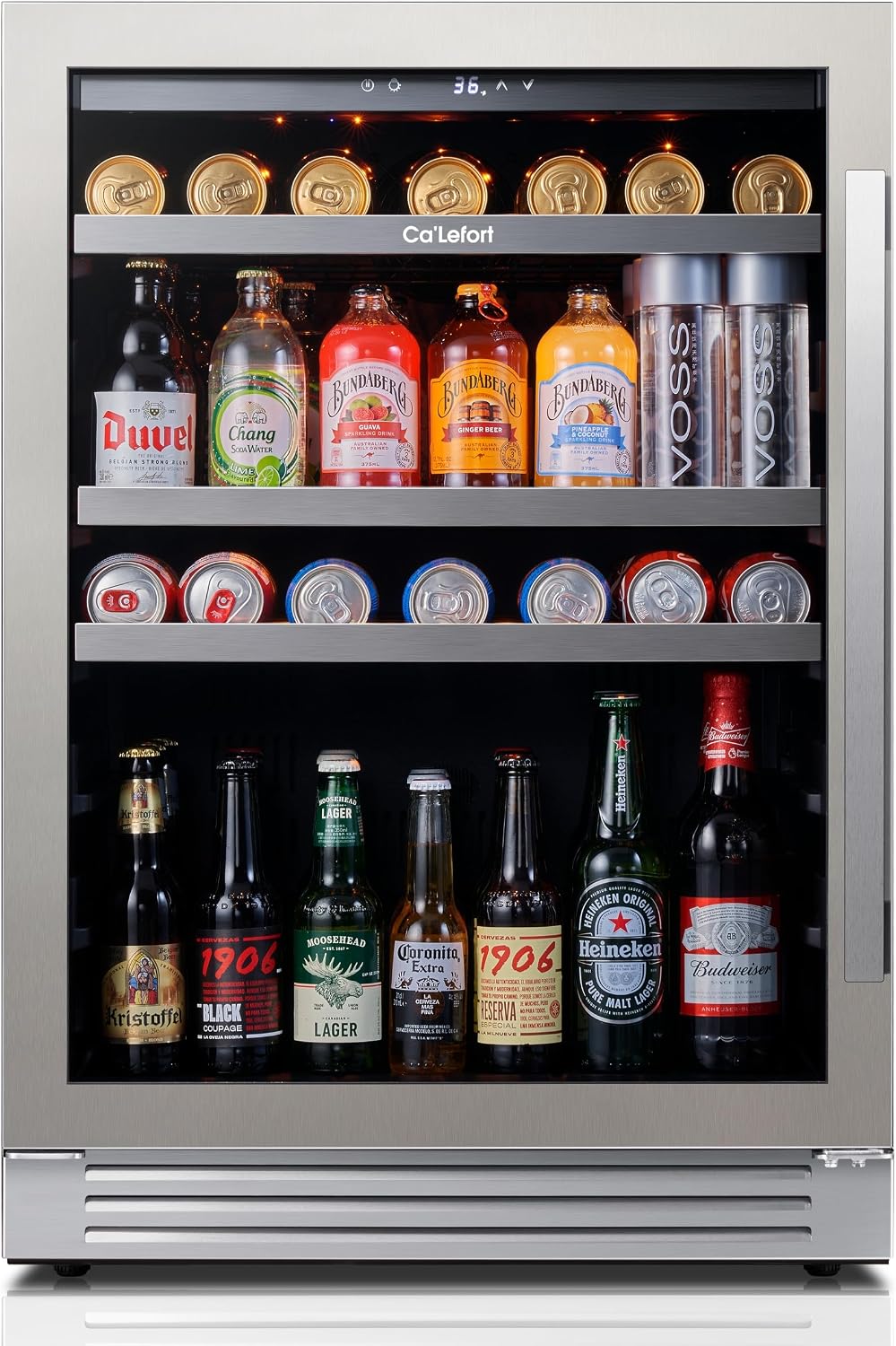 Ca'Lefort 24 Inch Beverage Refrigerator, 180 Can 34°F -54°F Beverage Fridges, Drink Fridge with Glass Door 3 LED Beverage Coolers Built in or Freestanding, Perfect for Home/Kitchen(Left-Hinged)