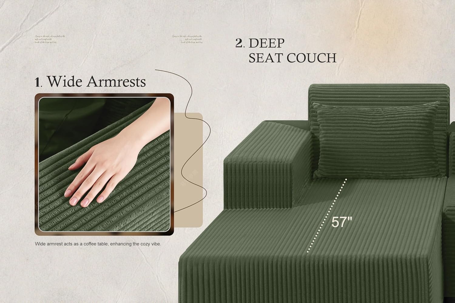 HABUTWAY Sectional Couches for Living Room,No Assembly L Shaped Couch 105' Modular Sectional Sofa Couch with Deep Seat,Cloud Couches Furniture Sets for Apartment,Corduroy (Green, Left Facing)