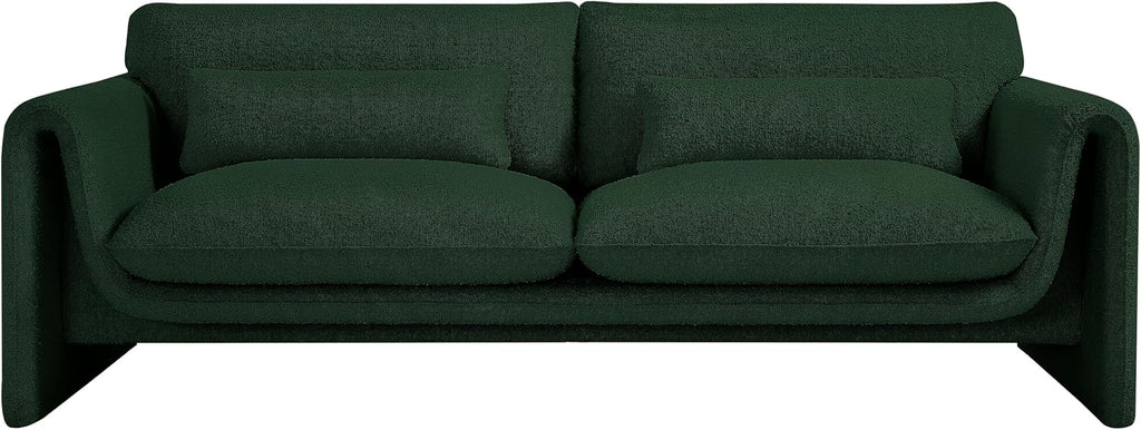 Meridian Furniture 198Green-S Stylus Collection Modern | Contemporary Boucle Fabric Upholstered Sofa with Rich Green Boucle Fabric, Curved Arms, 86' W x 38' D x 31' H, Green