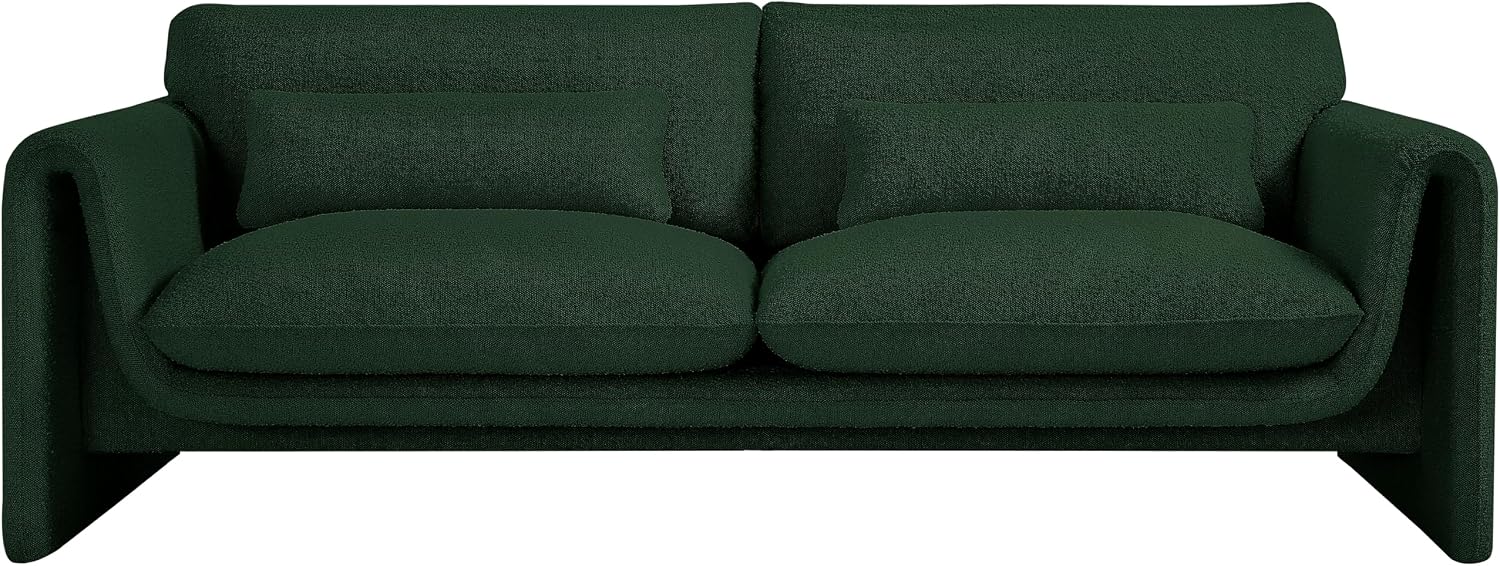 Meridian Furniture 198Green-S Stylus Collection Modern | Contemporary Boucle Fabric Upholstered Sofa with Rich Green Boucle Fabric, Curved Arms, 86' W x 38' D x 31' H, Green