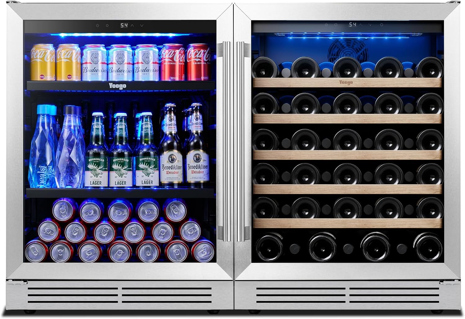 Yeego 48 inch Wine & Beverage Fridge Combo - Wine Cooler with Glass Doors, Hold 47 Bottles and 180 Cans, Built-in, Under Counter & Freestanding, Ideal for Bars, Offices, Restaurants