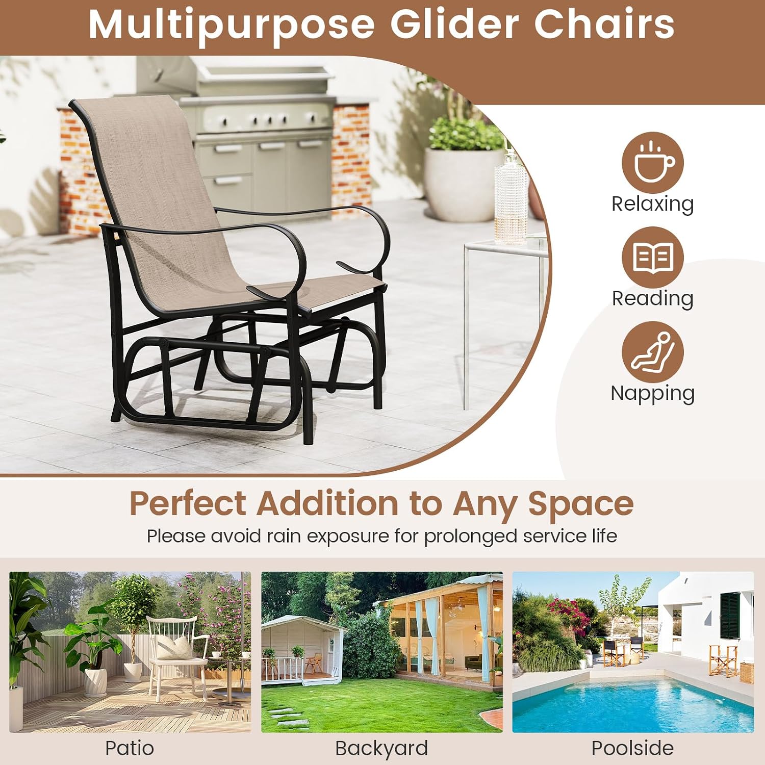 Tangkula Patio Glider Chairs Set of 2, Outdoor Swing Rocking Chairs w/Ergonomic Backrest & Breathable Mesh Fabric, Glider Rocker Chairs w/Heavy-Duty Metal Frame for Porch, Garden