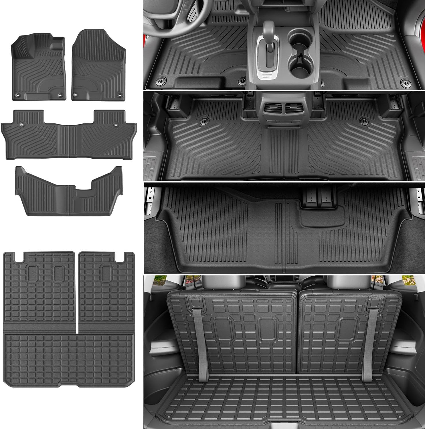 powoq Floor Mats Compatible with 2016-2022 Honda Pilot Cargo Mat Cargo Liner Trunk Mat TPE Replacement for 2016-2022 Honda Pilot Accessories (8 Seats Trunk Mat with Backrest Mats+Floor Mats)