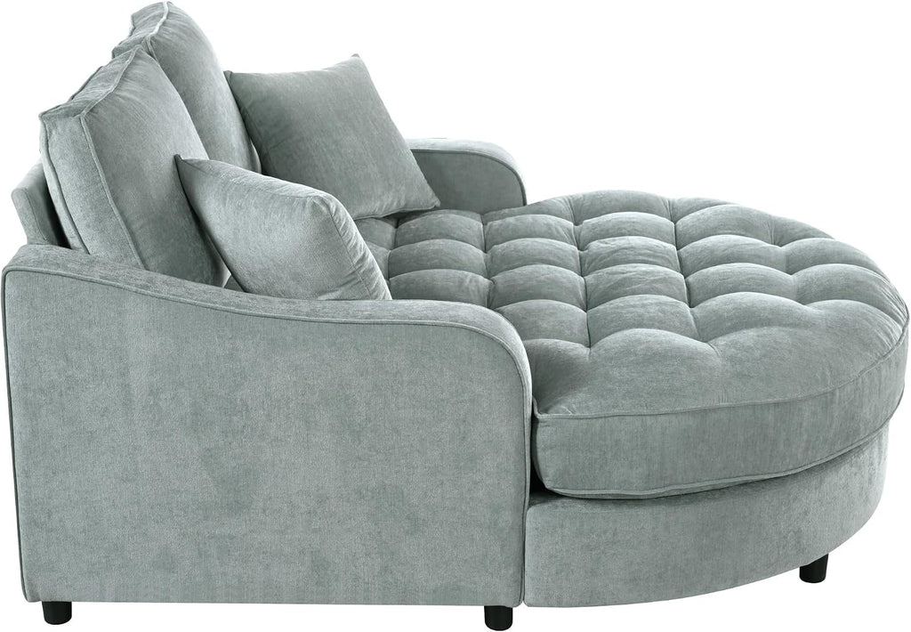 Merax 55' Modern Chaise Lounge Sofa Bed, Chenille Upholstered Couch with Tufted Seat and Removable & Adjustable Pillows for Living Room, Misty Green