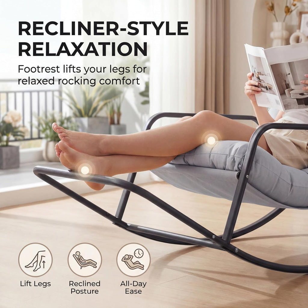 NICESOUL Set of 2 Outdoor Papasan Rocking Chair with Footrest, Oversized Patio Rocker with Cushion, Heavy Duty Steel Frame, Large Comfortable Rocking Lounge Chair for Backyard Balcony, Grey