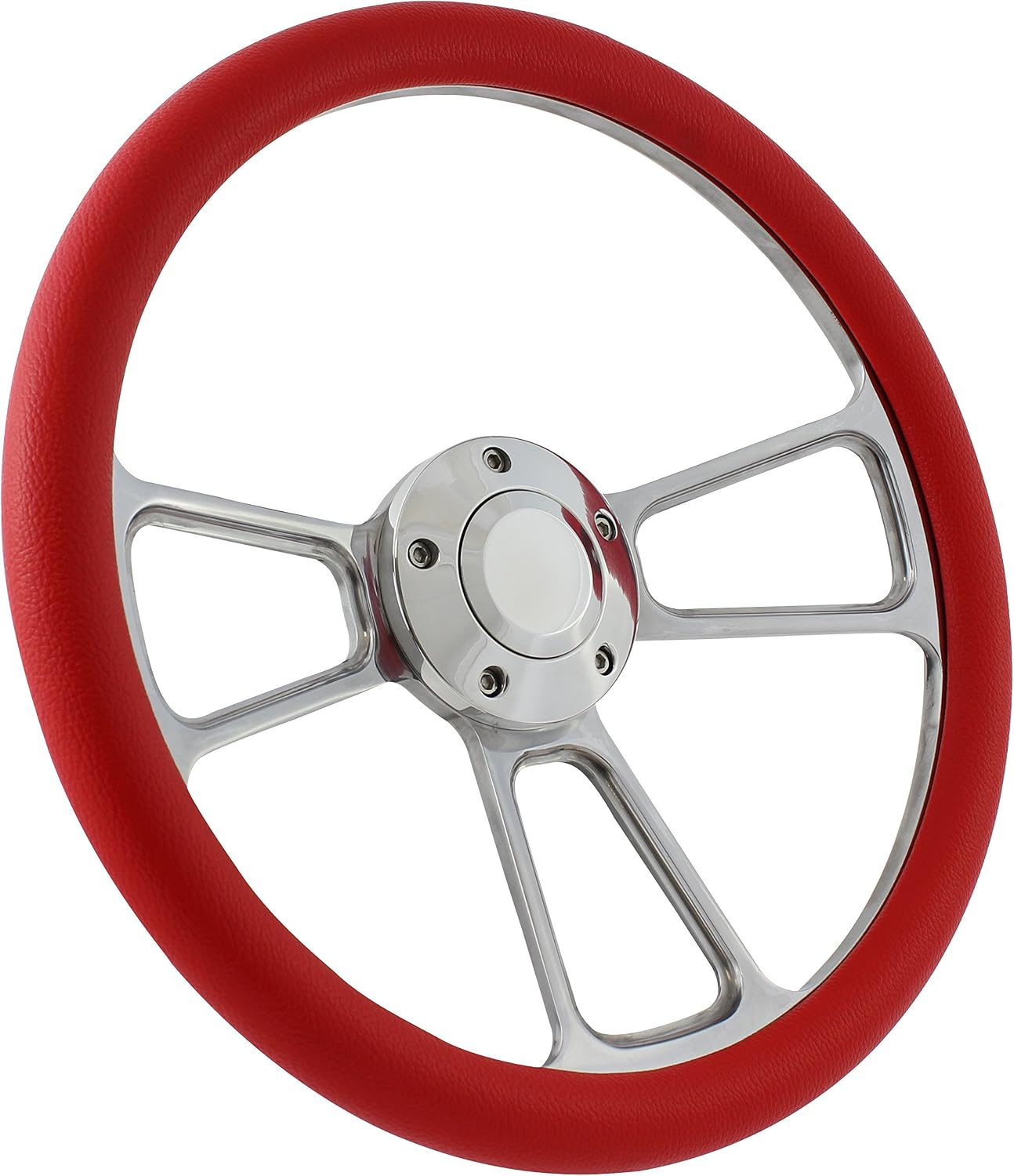 5-bolt Steering Wheel 14 Inch Aluminum with Red Wrap and Horn