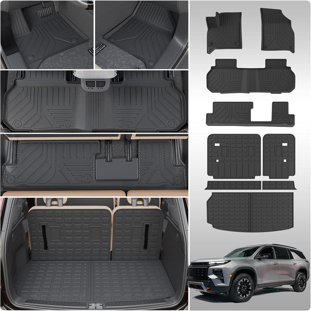 8 Seats Floor Mats Compatible with 2024 2025 2026 Chevy Traverse&GMC Acadia Cargo Liner Back Seat Cover Protector Caogo Mats 24-25 Chevrolet Traverse Accessories (Floor Mats Set of 9PCS)