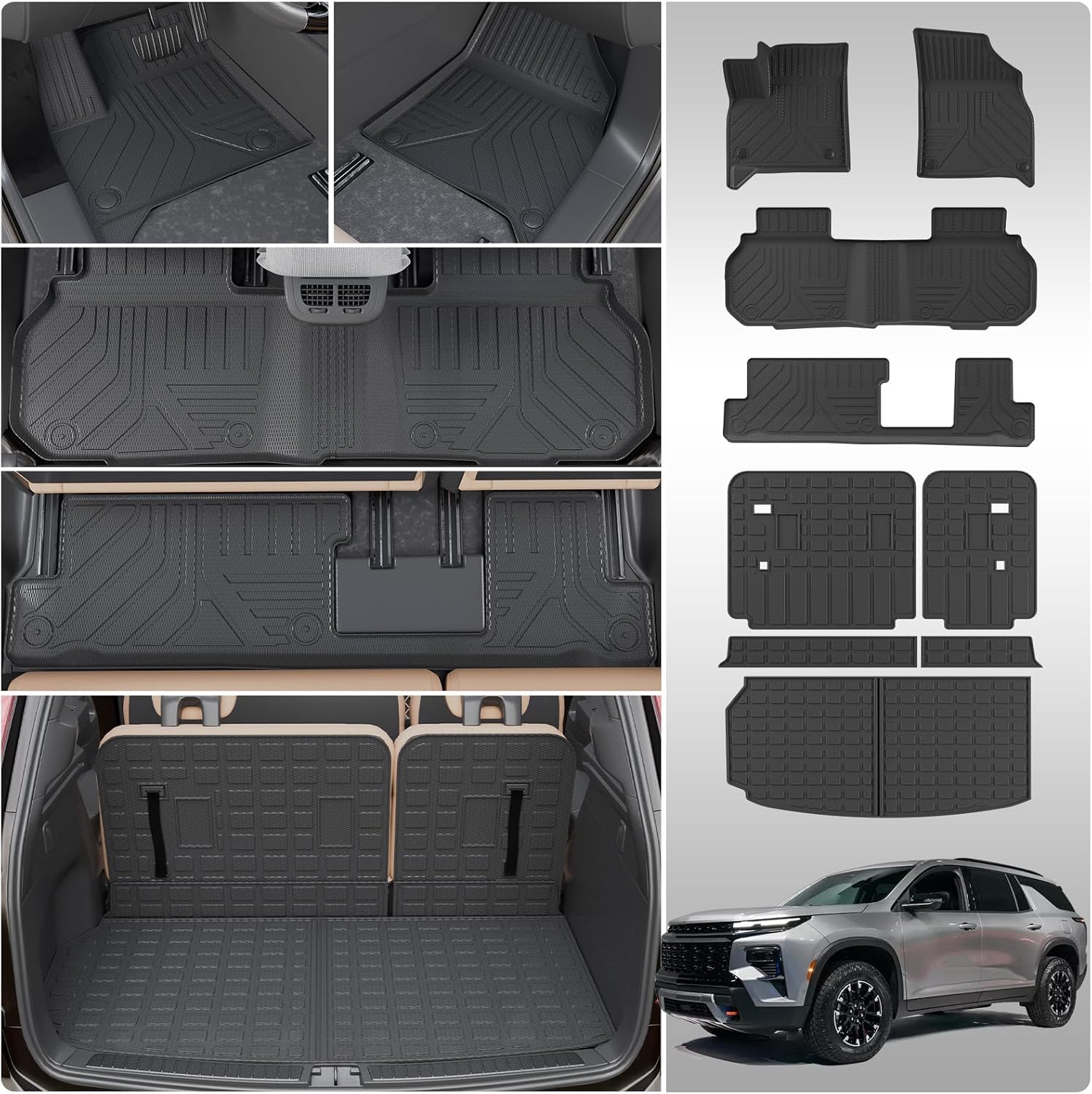 8 Seats Floor Mats Compatible with 2024 2025 2026 Chevy Traverse&GMC Acadia Cargo Liner Back Seat Cover Protector Caogo Mats 24-25 Chevrolet Traverse Accessories (Floor Mats Set of 9PCS)
