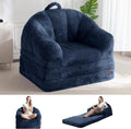MAXYOYO Folding Sofa Bed, 2 in 1 Convertible Sofa to Lounger Comfy Single Bean Bag Chair for Adults, Floor Sleeper Couch with Handle, Faux Fur Couch Bed for Living Room Bedroom, Navy