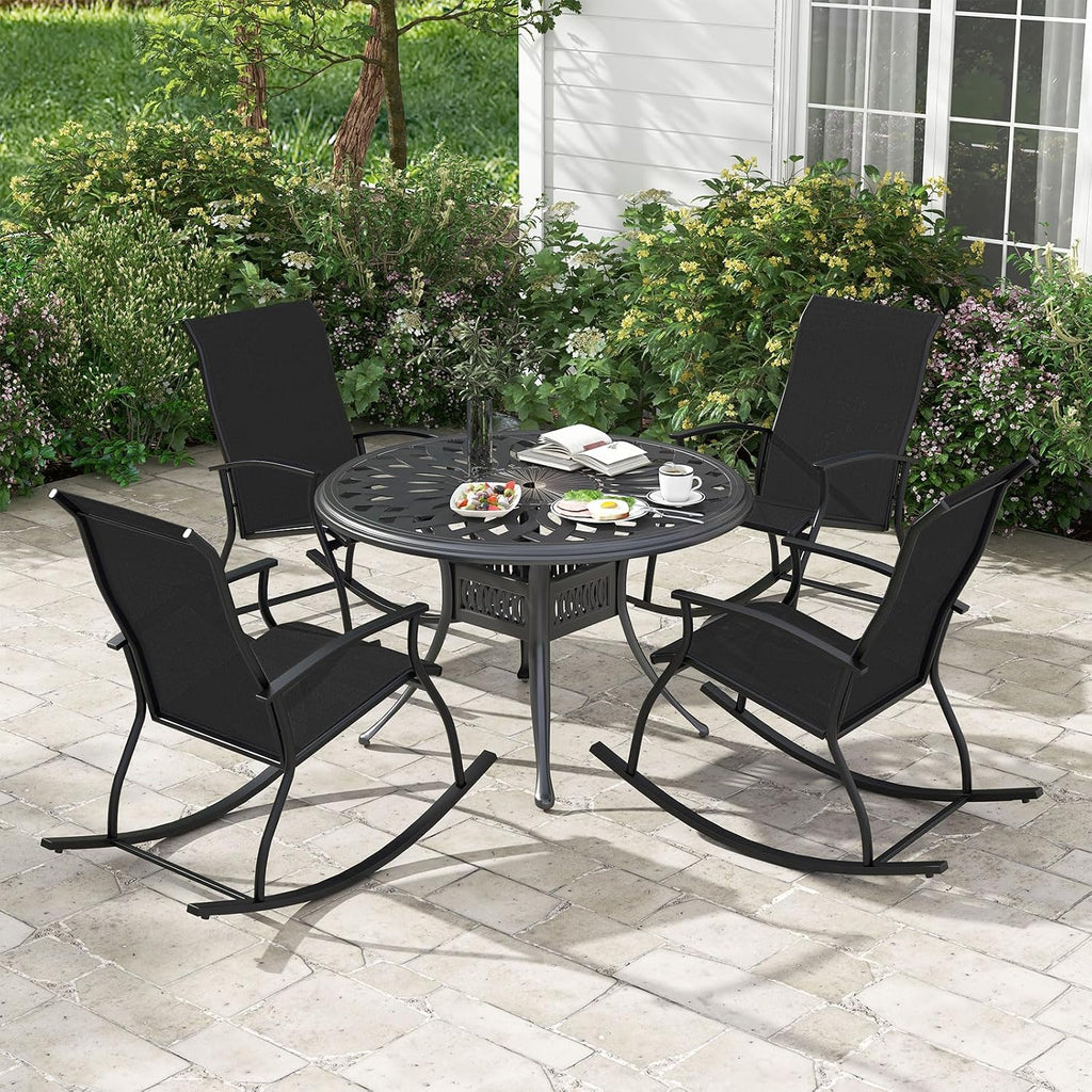 Tangkula Patio Rocking Chairs Set of 2, Outdoor Rocking Chair with Smooth & Safe Rocking Motion, Ergonomic Backrest, Breathable Fabric, All-Weather Outdoor Rocker for Backyard, Poolside (1,Black)