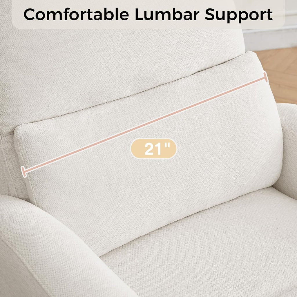 Power Swivel Rocker Recliner, Swivel Glider Nursery Electric Recliner Chair with Lumbar Support, Upholstered Rocking Recling Chairs for Adults Nursery, Living Room, Bedroom, White