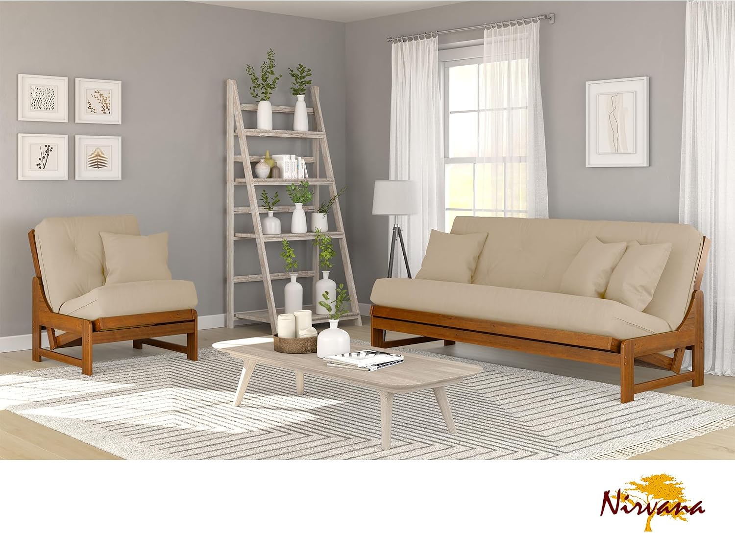 Nirvana Futons Arden Armless Style Chair and Khaki Cushion Set
