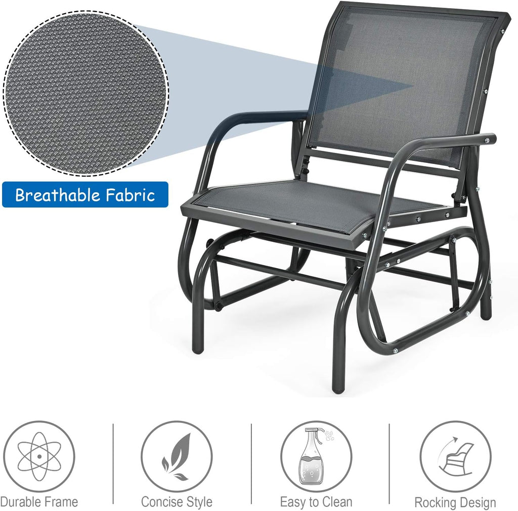 Giantex Swing Glider Chair W/Study Metal Frame Comfortable Patio Chair Love-Seat for Garden, Porch, Backyard, Poolside, Lawn Outdoor Rocking Chair (2, Gray)