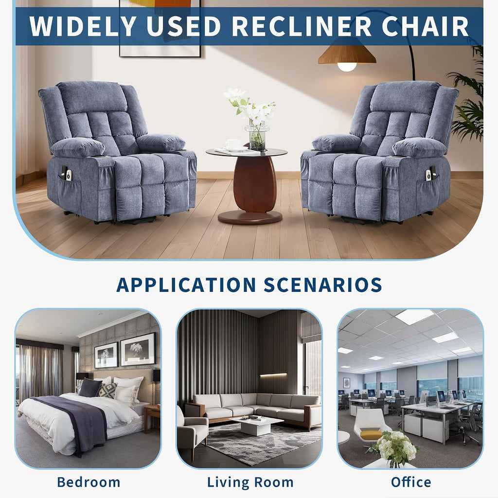 Power Lift Recliner Chair for Elderly Adults 8-Point Massage Lumbar Heating 90/120/150° 3 Recline Positions Motorized Lift Assist Remote Control 2 Side Pockets 2 Cup Holders USB Charging Ports
