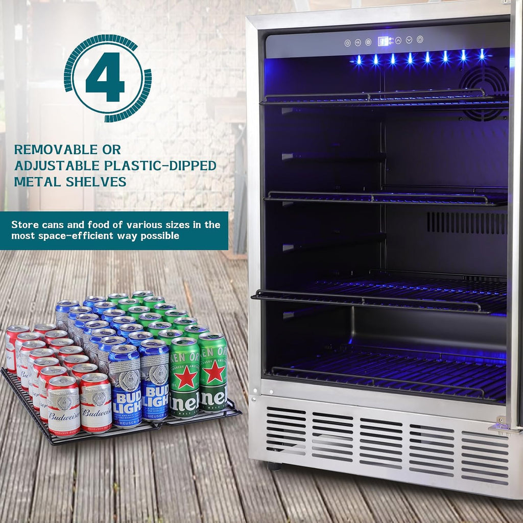 ORYMUSE 24' Outdoor Beverage Cooler Fridge - Undercounter Refrigerator, Stainless Steel Seamless Door - Holds 180 Cans, Powerful Cooling Compressor - Patio Kitchen, Commercial Use