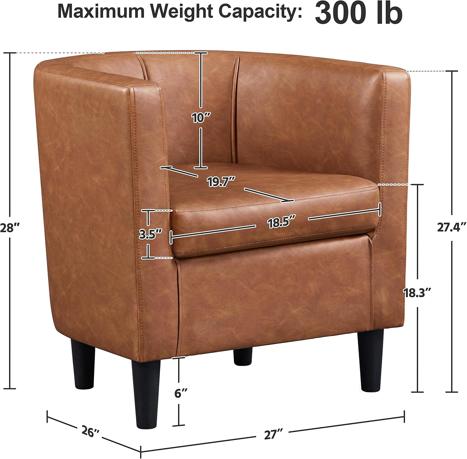 Yaheetech Accent Chair, PU Leather, Modern and Comfortable Armchairs, Upholstered Barrel Sofa Chair for Living Room Bedroom Waiting Room, 2PCS, Brown