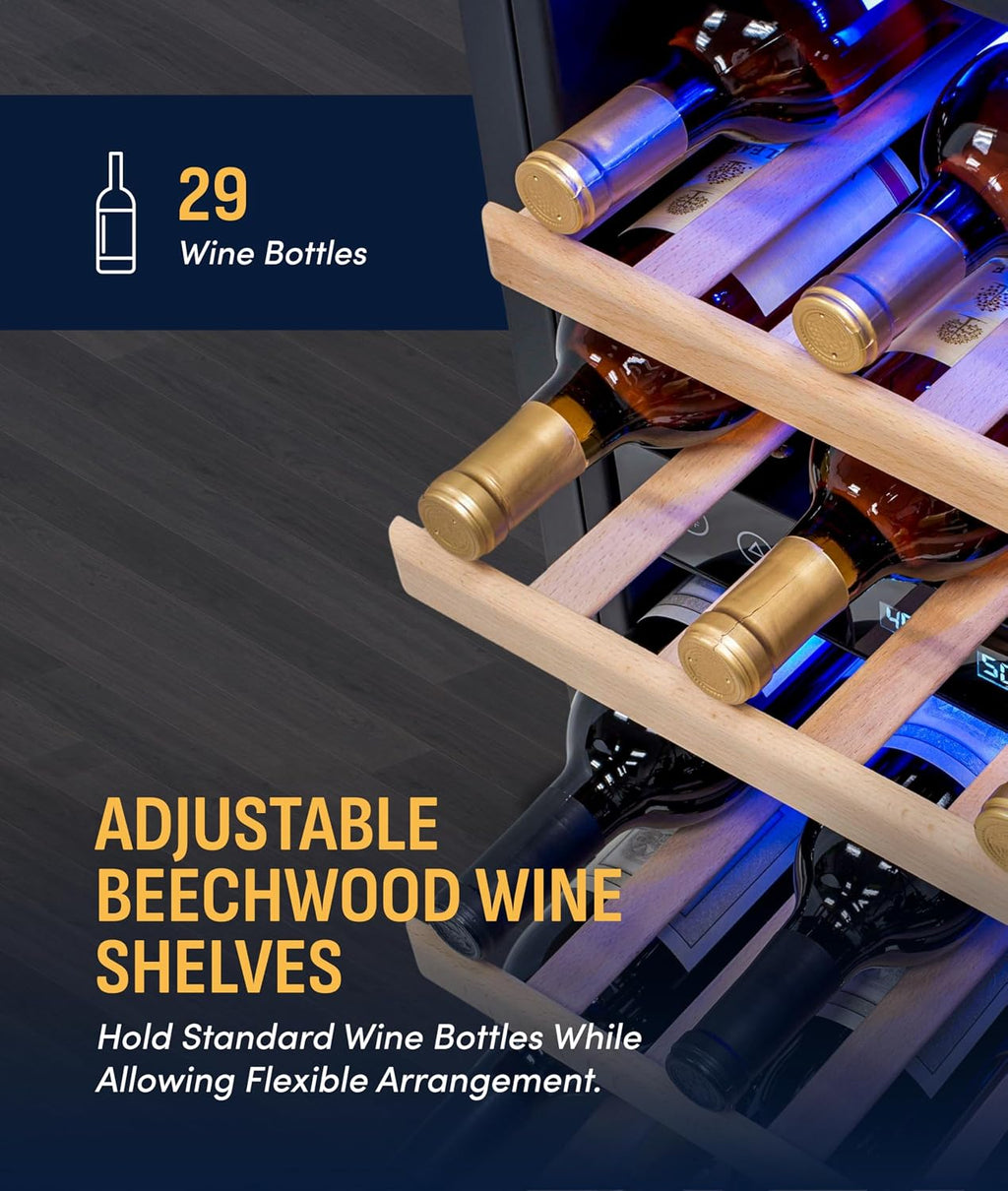 NewAir 15' Dual Zone Wine Fridge for 29 Bottles | Built-In or Freestanding Wine Cooler Refrigerator with Glass Door | Precision Cooling & Wood Shelves for Red and White Wines | Stainless Steel