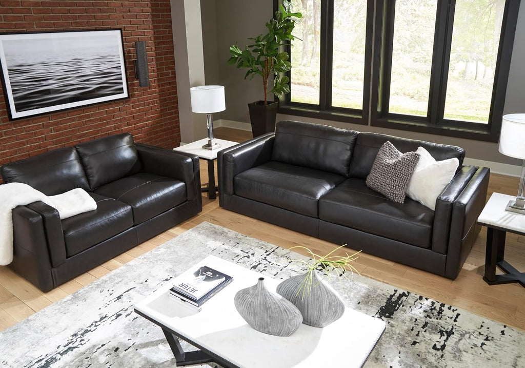 Signature Design by Ashley Amiata Modern Leather Match Sofa with Non-skid Legs, Black