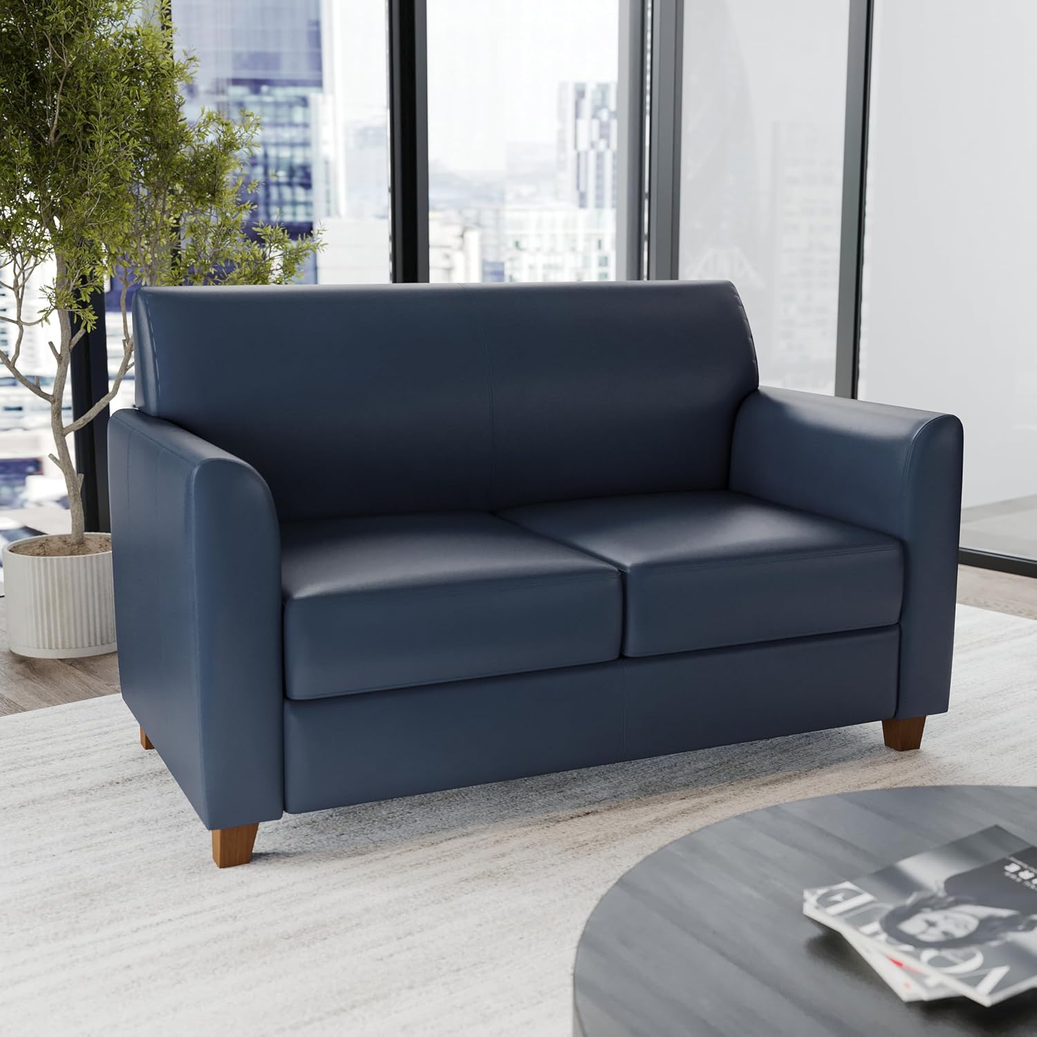 Flash Furniture Hercules Diplomat Series LeatherSoft Upholstered Loveseat, Modern Small Sofa for Living Room or Office, Navy