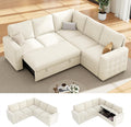 86' Sectional Sleeper Sofa Bed, Sleeper Couch with Pull out Bed, L Shaped Couch with Storage, Modular Sectional Sofa， Sectional Couches for Living Room&Apartment, Convertible Sofas, Beige Couches