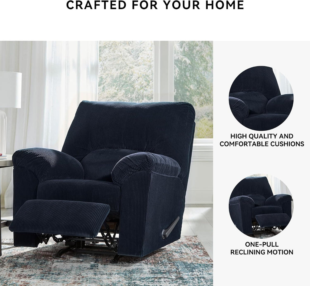 Signature Design by Ashley SimpleJoy Casual Manual Rocker Recliner with Pillow-Top Arms, Blue